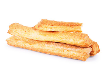 bread sticks with cheese on white baclkground