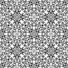 Fototapeta premium Seamless black and white floral damask background.