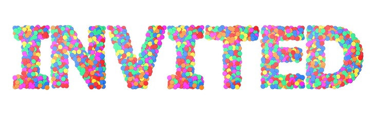 Invited Confetti type word. 3D rendering