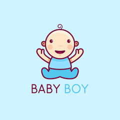 Vector logo design template in cartoon flat linear style - little smiling baby boy