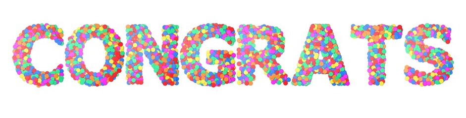 Congrats Confetti type word. 3D rendering