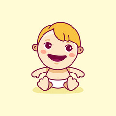 Vector logo design template in cartoon flat linear style - little smiling baby