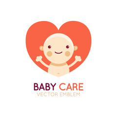 Vector logo design element and emblem - baby care and love concept - happy newborn cartoon illustration