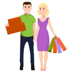 Man and woman with purchases. Family shopping