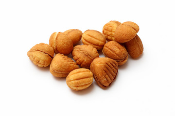 homemade cookies, nuts with condensed milk on white background