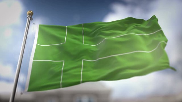 Ladonia Flag Waving Slow Motion 3D Rendering Blue Sky Background - Seamless Loop 4K