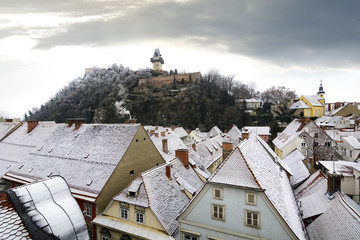 Graz Winter Scene With Clock