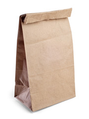 Brown paper bag isolated on white background with clipping path.