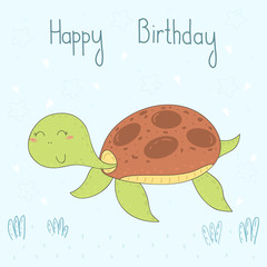 funny turtle print in cartoon style