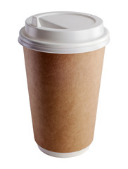 Close-up of cup with lid for hot beverage on white background. Studio shot with clipping path.