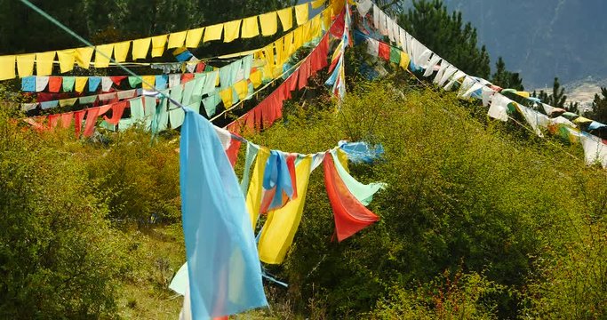4k prayer flag on lhasa mountain,tibet.