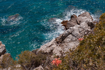 The Summer Blue sea with the rock