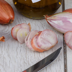 Fresh vegetables and fruits on the shredder