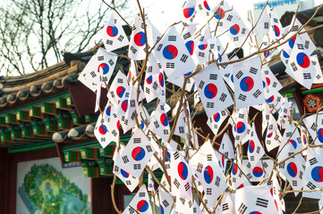 Korean flags on a tree