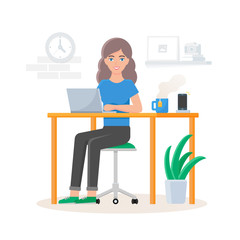 Vector illustration of woman working in office