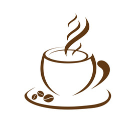 Sketch of a cup of coffee on a white background - obrazy, fototapety, plakaty