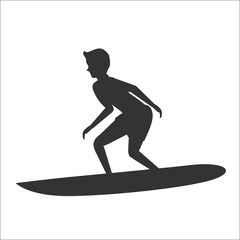 Vector silhouette of surfer riding on surfboard