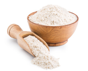 Whole grain wheat flour isolated on white