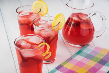 Homemade strawberry rhubard lemonade.