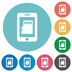 Smartphone memory card flat round icons