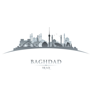 Baghdad Iraq city skyline silhouette white background