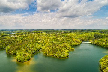 Naklejka premium Aerial view of Prettyboy Reservoir in Baltimore County, Maryland.