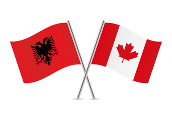 Albania and Canada flags. Vector illustration.