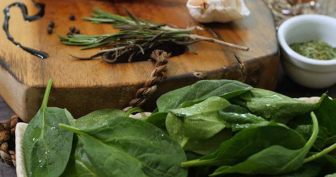 Dolly push in view of ingredients for minted rack of lamb