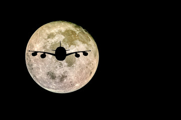 Silhouettes of Aircraft and super moon, Full moon 