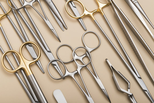Golden surgical instruments flat view