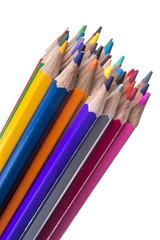 Colored pencils on a white background