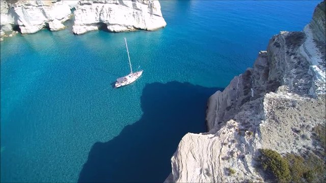 Sailing in Greece: The Pirates Bay on the Island of Milos, Cyclades, Greece
