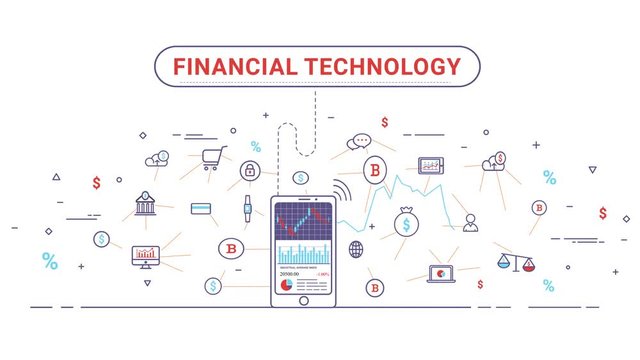 Fintech - Financial Technology and block-chain technology seamless animation. Financial technology and Business investment motion graphic. Trading index on mobile phone.