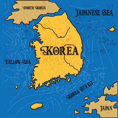 South Korea, retro, treasure map, vector