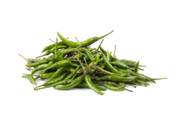 Fototapeta premium Green hot chili peppers isolated on white background. Spicy chilli peppers