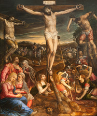BRUSSELS, BELGIUM - JUNE 22, 2012: Crucifixion of Jesus. Paint from Saint Michael and Saint Gudula...