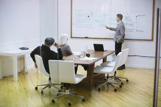 Businessman giving presentation to colleagues in boardroom