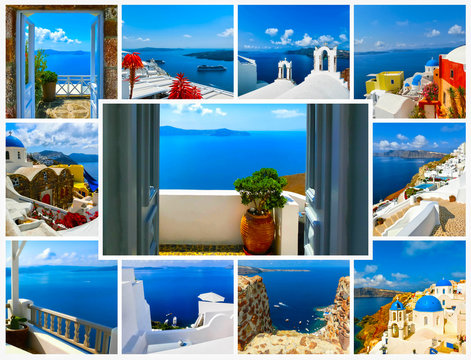 Set of summer photos in Santorini, Greece