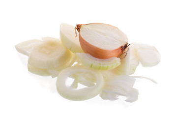 Sliced Fresh onion on white background.