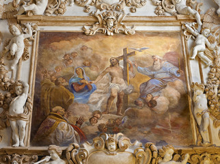 PALERMO - APRIL 8: Fresco of Holy Trinity from side nave in church La chiesa del Gesu or Casa...