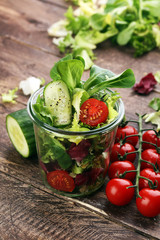 Mixed chef's salad in glass bowl