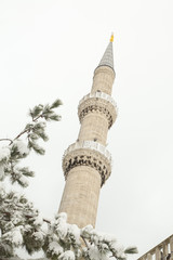 Sultan Ahmed Mosque in the snow Blue Mosque in Istanbul, Turkey