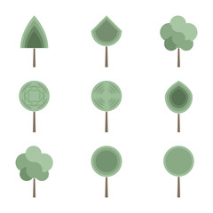 Flat trees icon set. Geometry style.