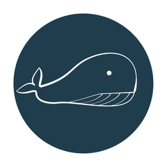White outline whale icon on dark blue background