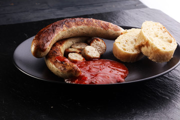 grilled sausages and tomato ketchup