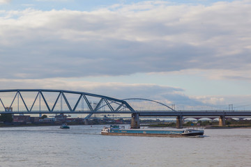 Cargo ship in Waal river at Nijmegen, The Netherlands