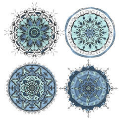set Mandala. Vintage decorative elements colored blue. Oriental pattern, vector illustration. Islam, Arabic, Indian, moroccan,spain, turkish, pakistan, chinese, mystic, ottoman motifs.