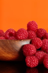 Raspberries in a wood bowl
