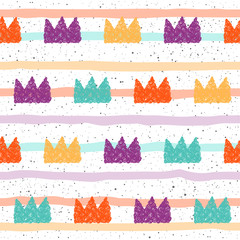 Doodle crown seamless background. Childish irregular crown isolated on white cover.