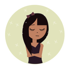 Female avatars. Girl was offended and sad. Illustrations for fairy tales and books. The cartoon character. In a little black dress.